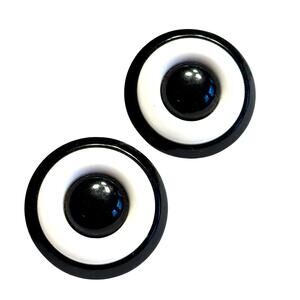 Pierced earrings retro black & white circles monochrome rounds vintage 1980s